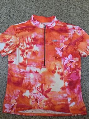 shebeest Orange & Pink Floral Cycling Jersey